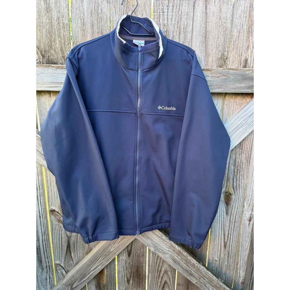 Columbia Mens Softshell Jacket Navy Blue Full Zip Fleece Lined XM6093 XL